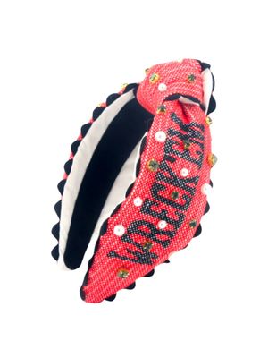 Cross Stitch Beaded Red Headband