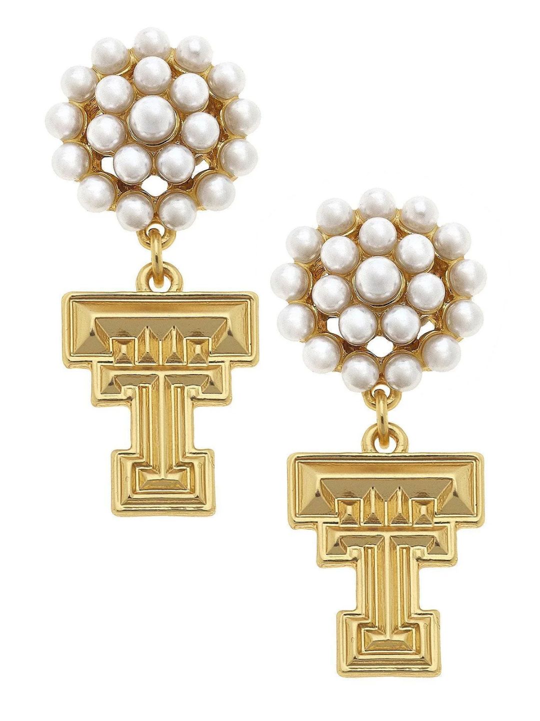Pearl Cluster Drop Double T Earrings