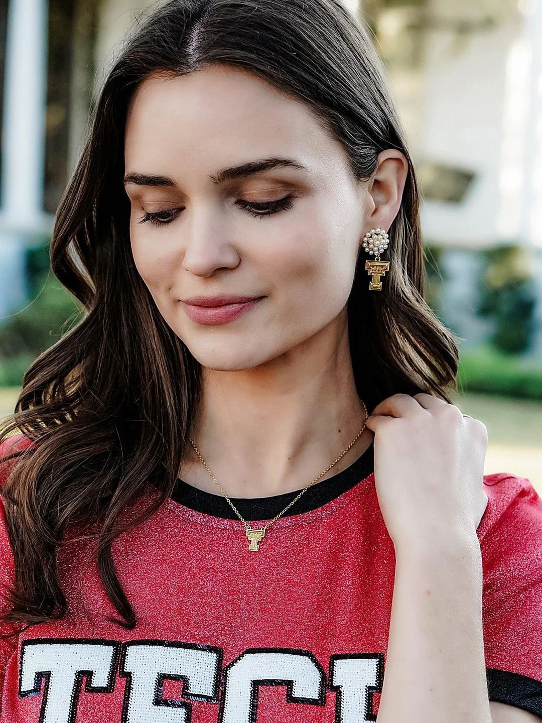 Pearl Cluster Drop Double T Earrings
