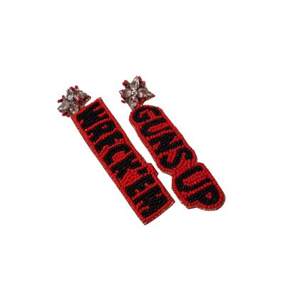 Wreck em Guns Up Beaded Earrings