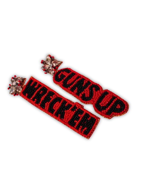 Wreck em Guns Up Beaded Earrings