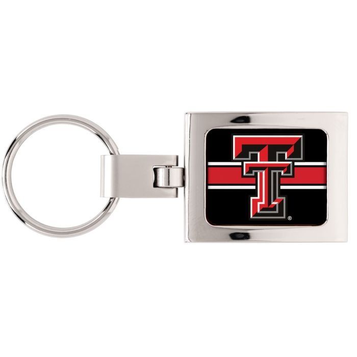 Dome Striped Rectangle Silver Key Ring