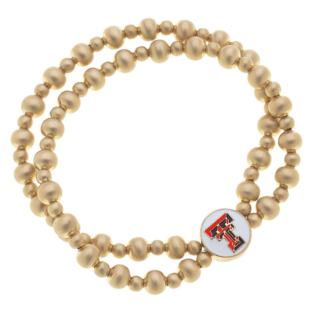 Gold Bead Duo Double T Bracelet