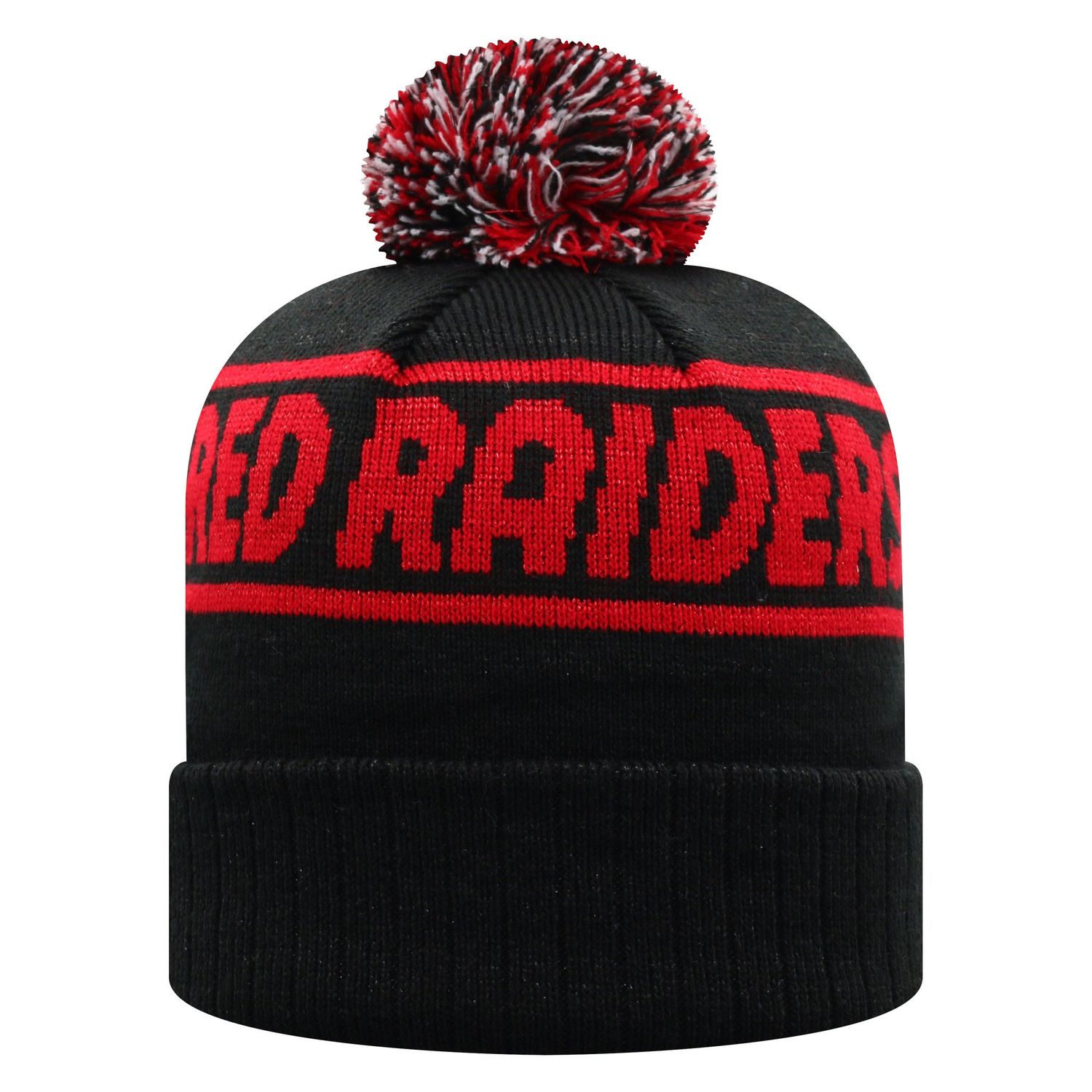Ruth Cuffed Pom Knit Toboggan - Black with Red Sparkle
