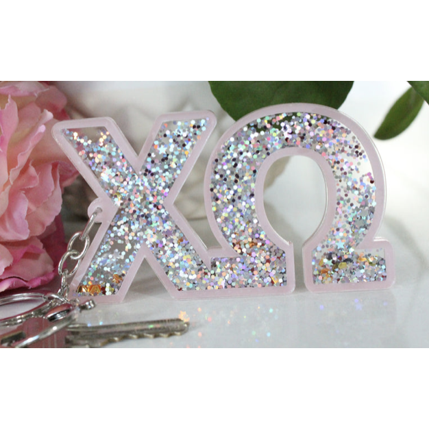 Chi Omega Glitter Keychain