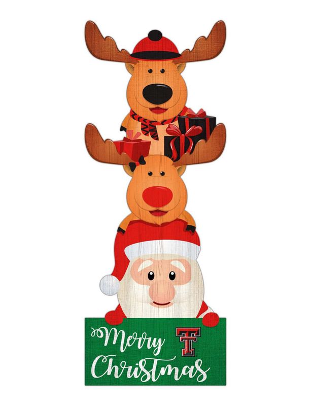 Santa &amp; Reindeer Wood Leaning Sign 31"