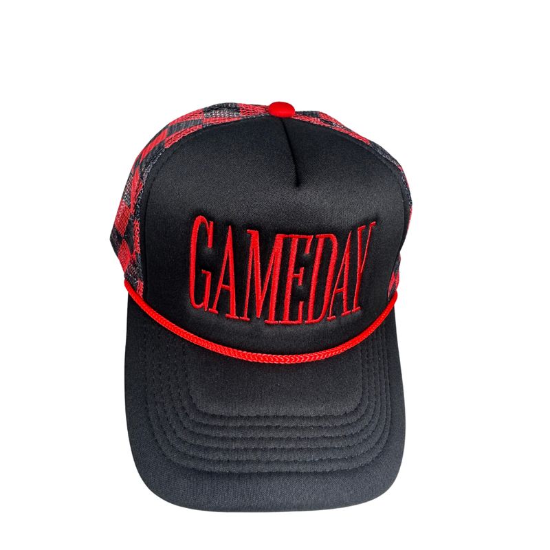 Checkered Gameday Trucker Cap - Red/Black