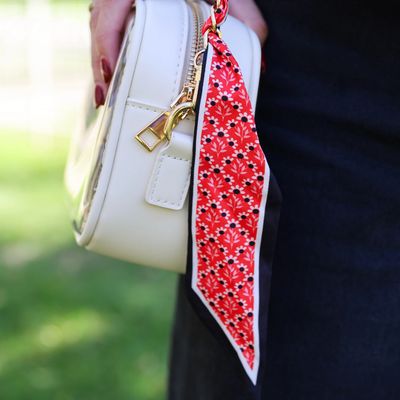 Woven Scarf Chain Purse Strap - Black/Red