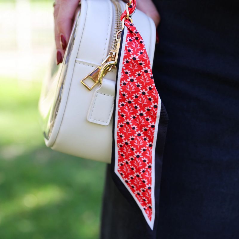 Woven Scarf Chain Purse Strap - Black/Red
