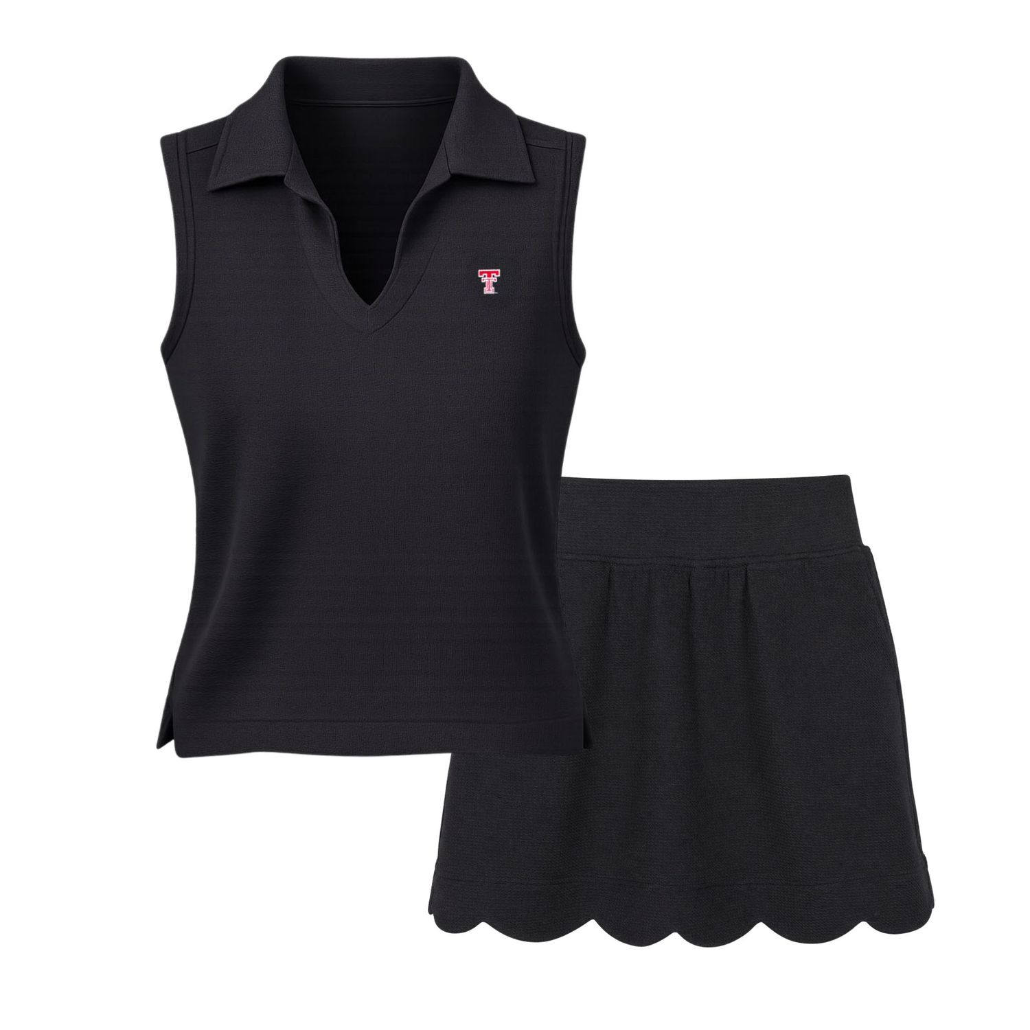Textured Ladies Skort Set, Color: Black, Size: SM