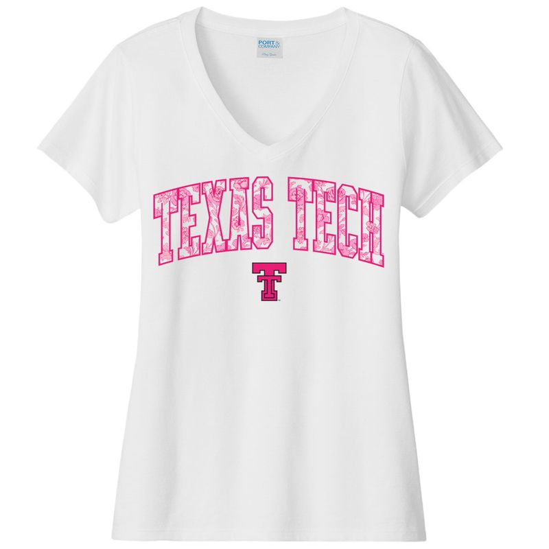 Pink Toile V-Neck Short Sleeve Tee