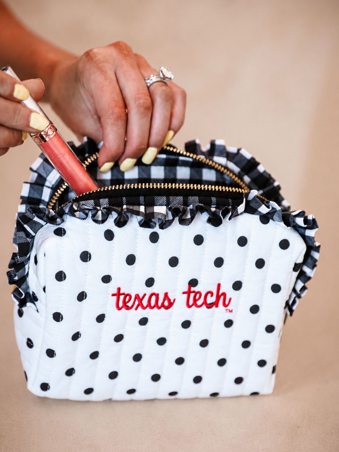 Gingham Polka Dot Quilted Ruffle Bag - White/Black