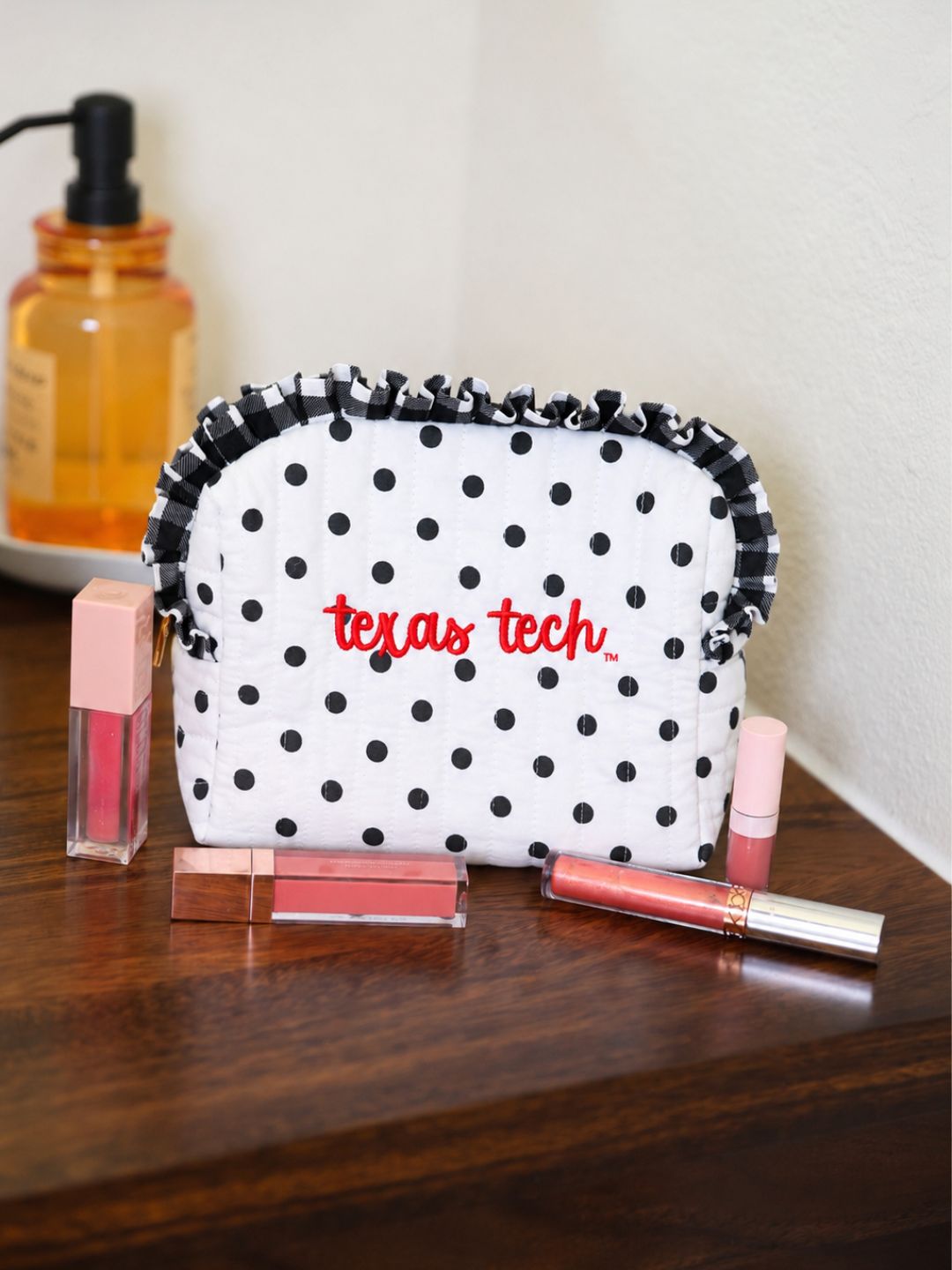 Gingham Polka Dot Quilted Ruffle Bag - White/Black