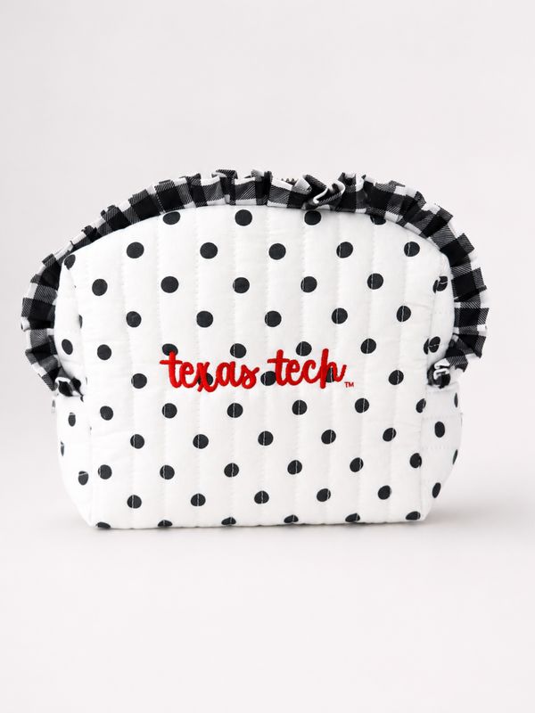 Gingham Polka Dot Quilted Ruffle Bag - White/Black