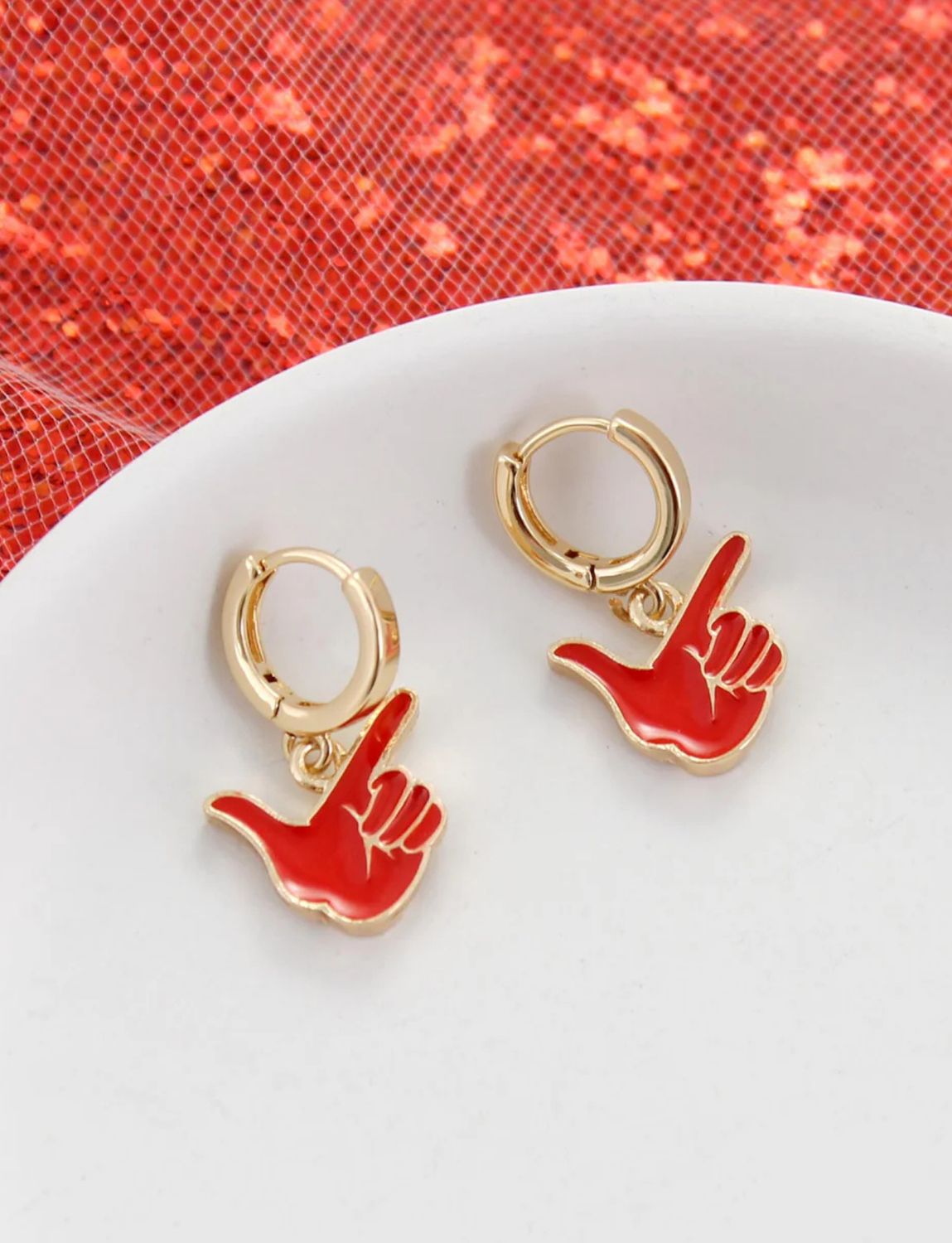 Guns Up Hand Dangle Gold Earrings