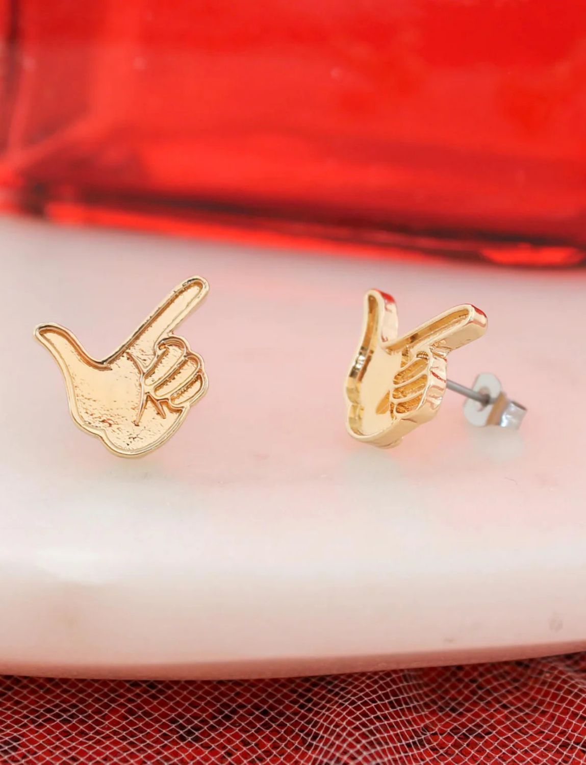 Guns Up Hand Gold Stud Earrings