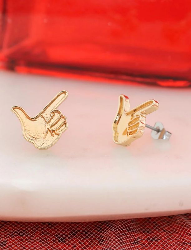Guns Up Hand Gold Stud Earrings