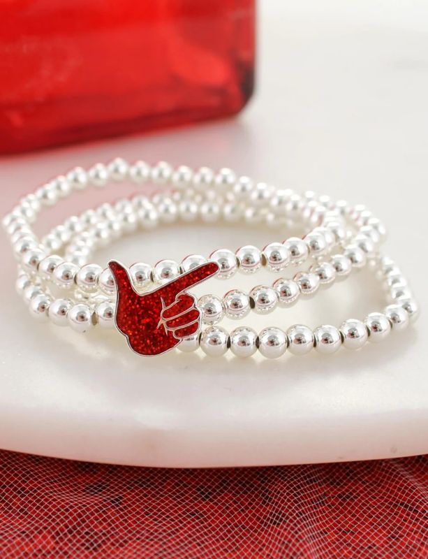 Guns Up Sparkle Hand Silver Bracelet