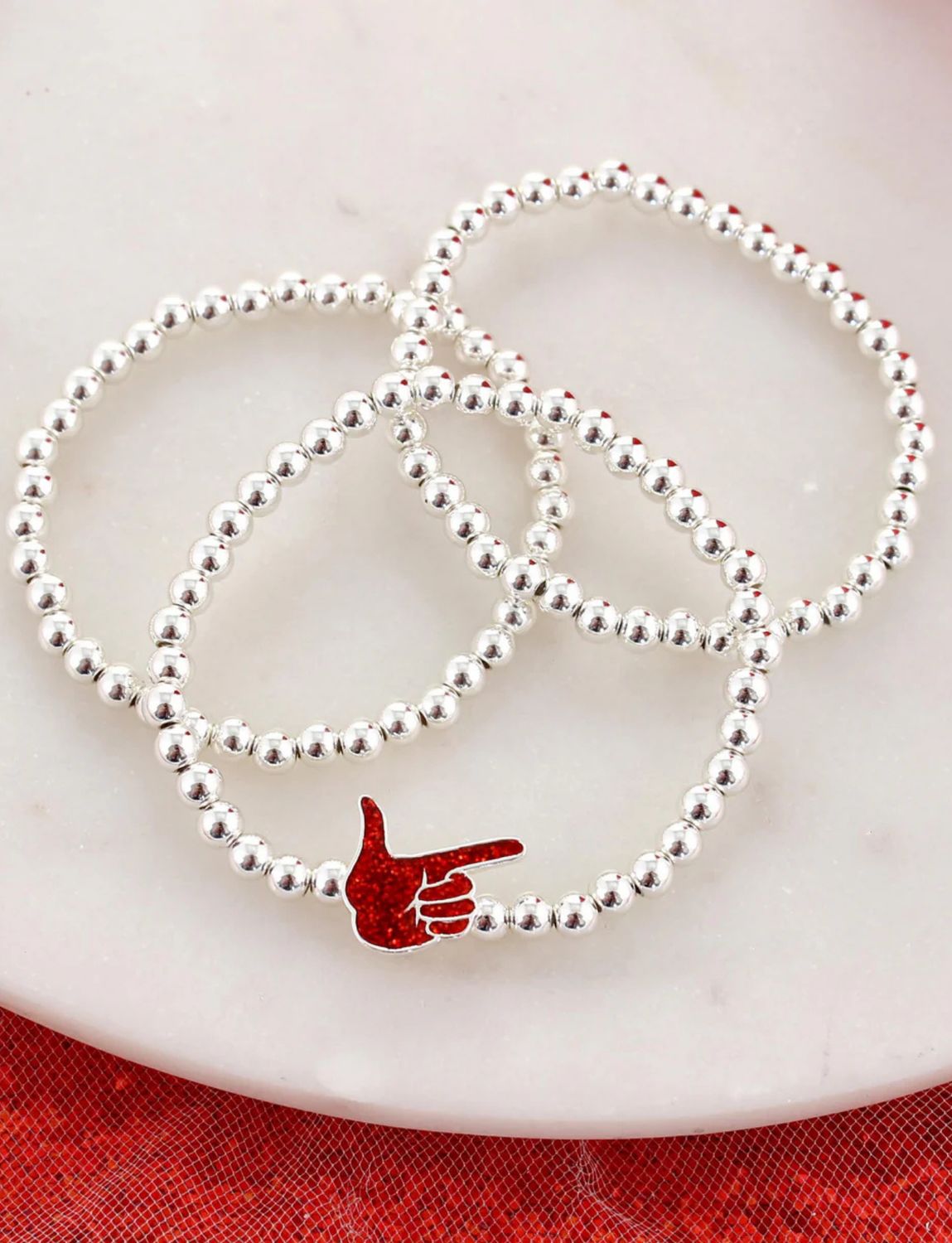 Guns Up Sparkle Hand Silver Bracelet