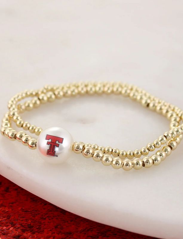 Gold Bead &amp; Double T Pearl Bracelet