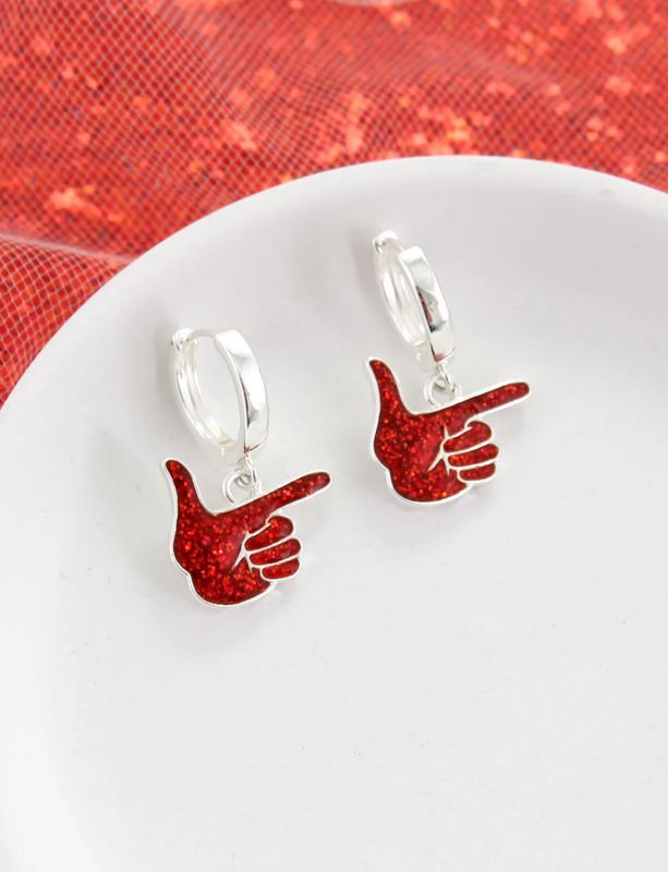 Sparkle Guns Up Hand Dangle Silver Earrings