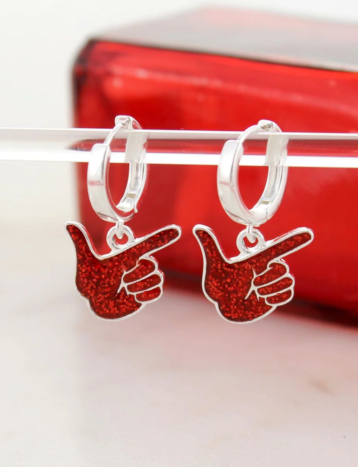 Sparkle Guns Up Hand Dangle Silver Earrings