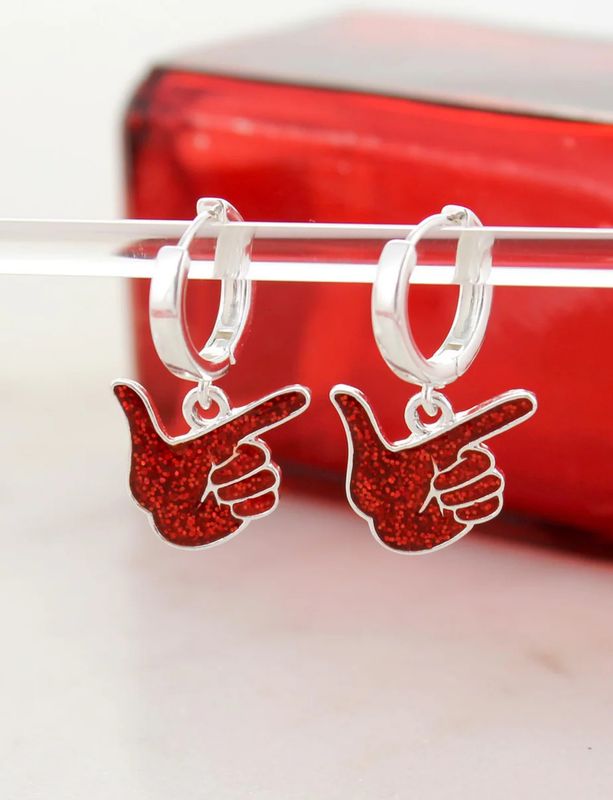Sparkle Guns Up Hand Dangle Silver Earrings