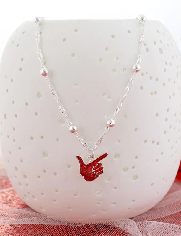 Sparkle Guns Up Hand Silver Necklace