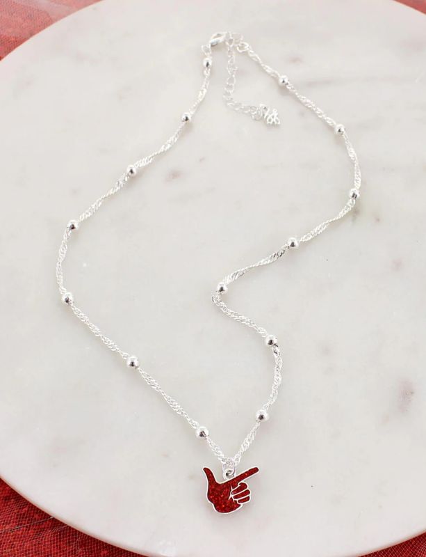 Sparkle Guns Up Hand Silver Necklace