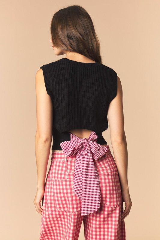 Gameday Gingham Back Bow Sweater Vest