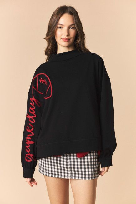 Gameday Embroidered Sleeve Mock Neck