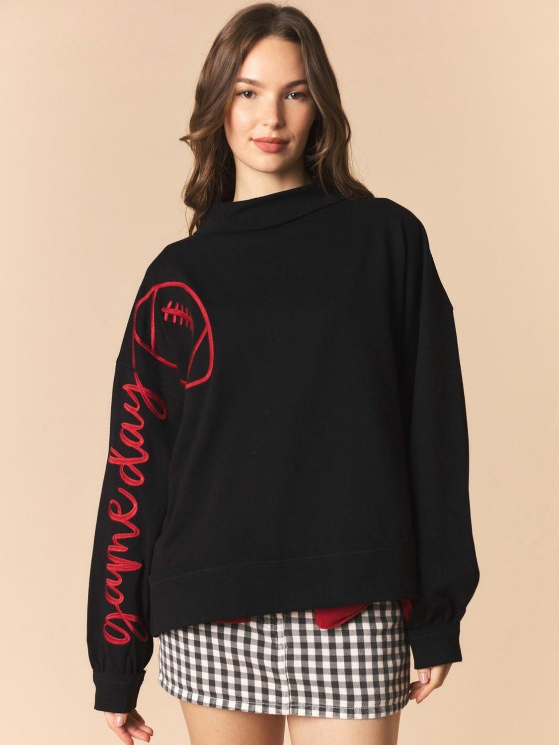 Gameday Embroidered Sleeve Mock Neck