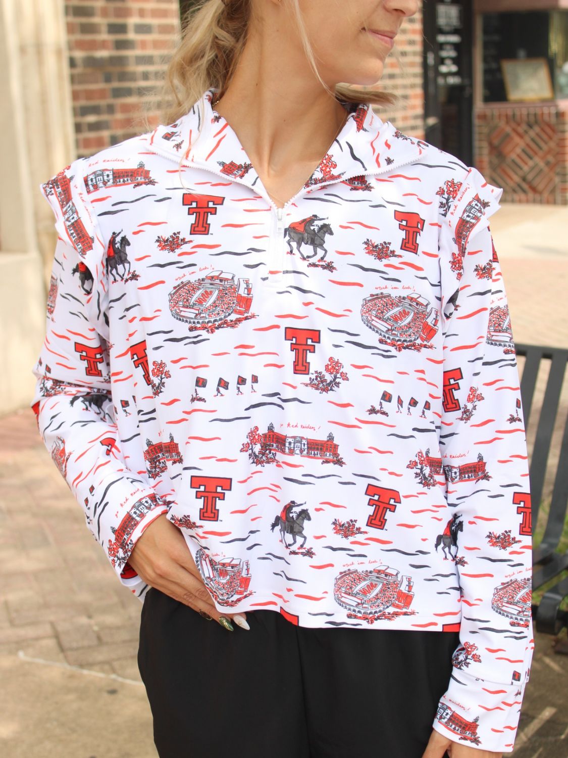 Texas Tech Grayson Toile Ruffle 1/4 Zip