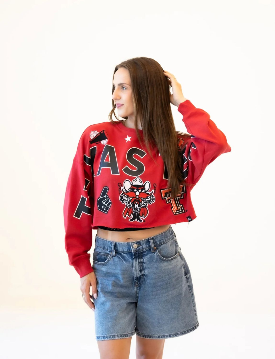 Patched Logos Crop Sweatshirt