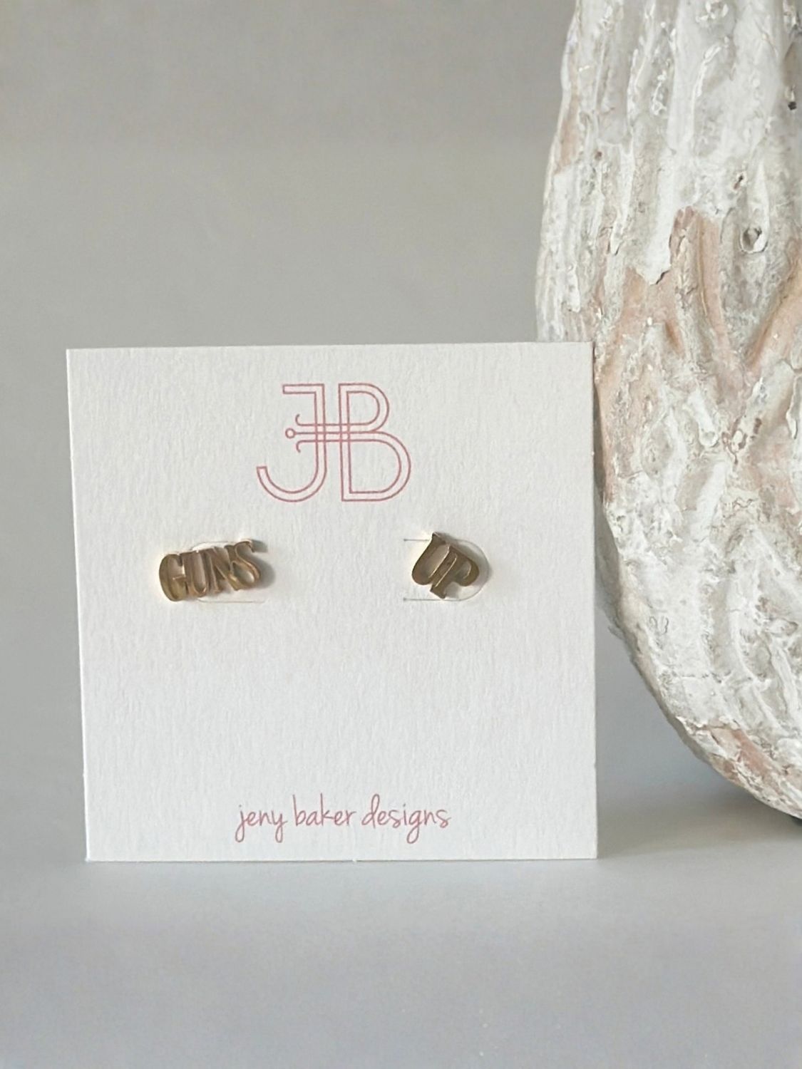 Mini Guns Up Word Gold Earring Studs