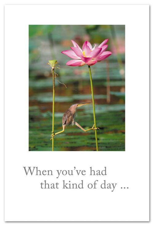 CARD ,SUPPORT, BIRD ON LOTUS STEMS