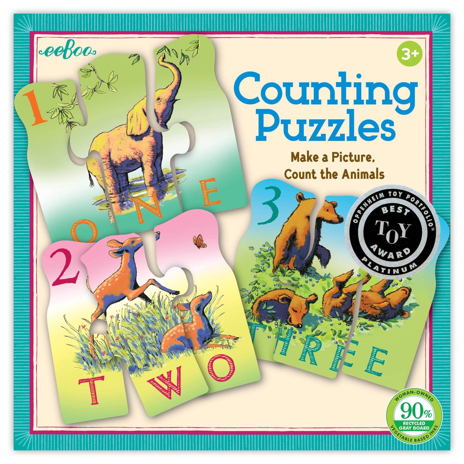 PUZZLE GAME, ANIMAL LEARN TO COUNT, 10 PUZZLES, Eeboo