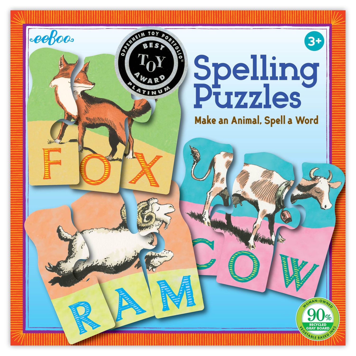 SPELLING PUZZLE, ANIMAL LEARN TO SPELL GAME, eeBoo - 10 puzzles