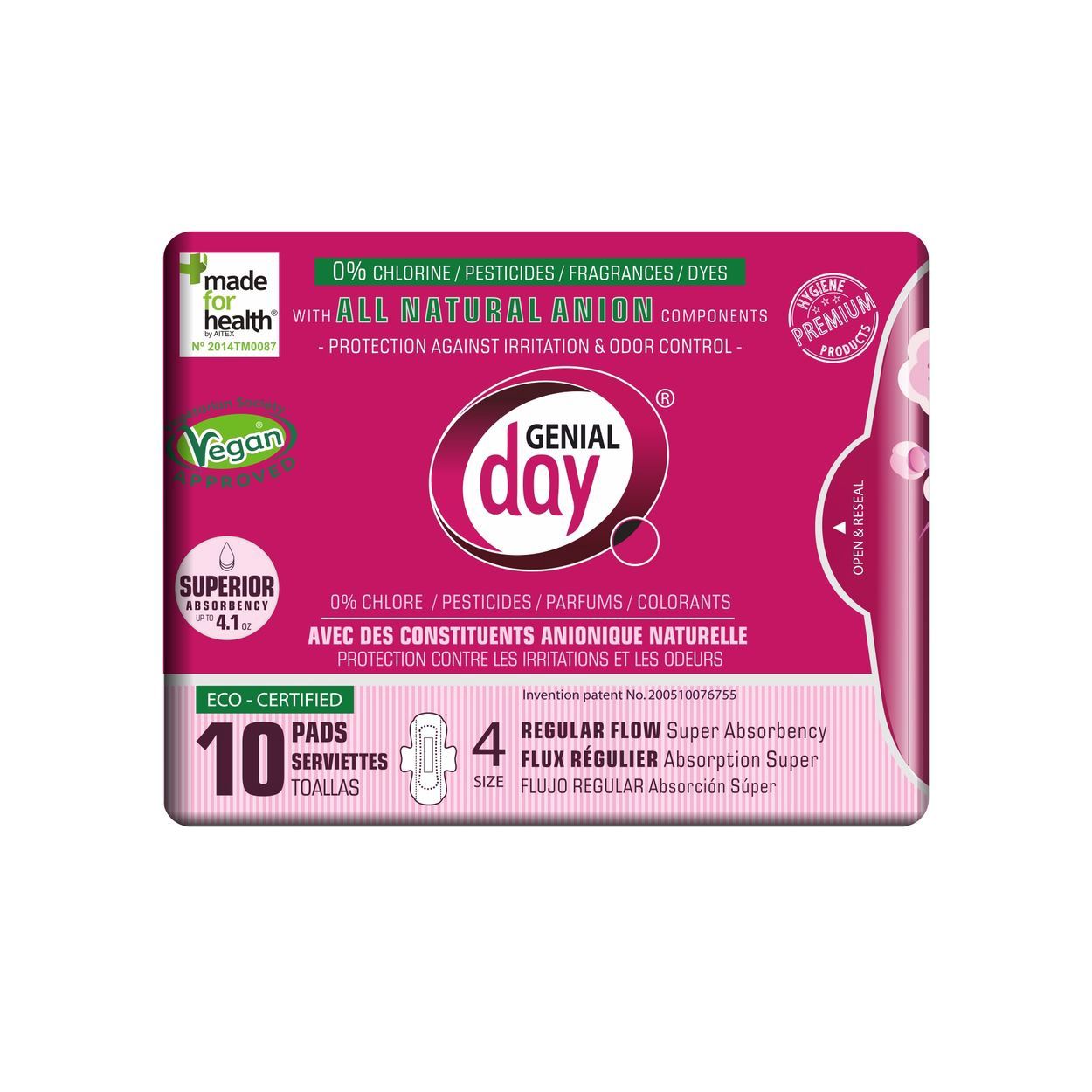 PADS, REGULAR, SUPER ABSORBENT, Genial Day - 10ct