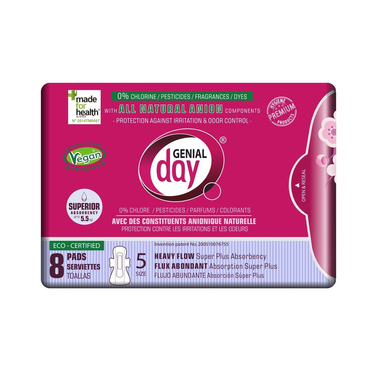 PADS, HEAVY, SUPER ABSORBENT, Genial Day - 8ct