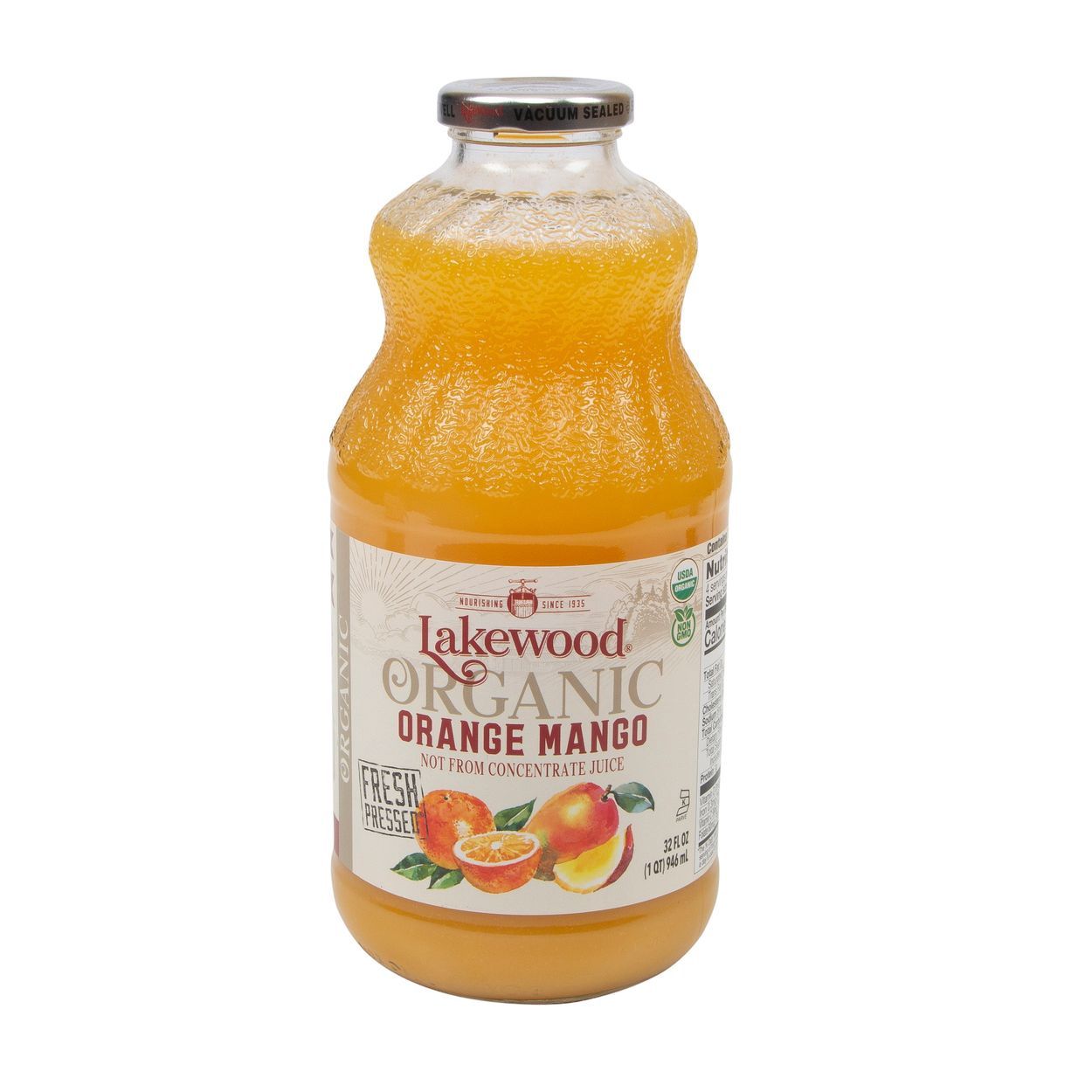JUICE, ORANGE MANGO, ORGANIC, Lakewood - 32 Fl Oz Glass Bottle