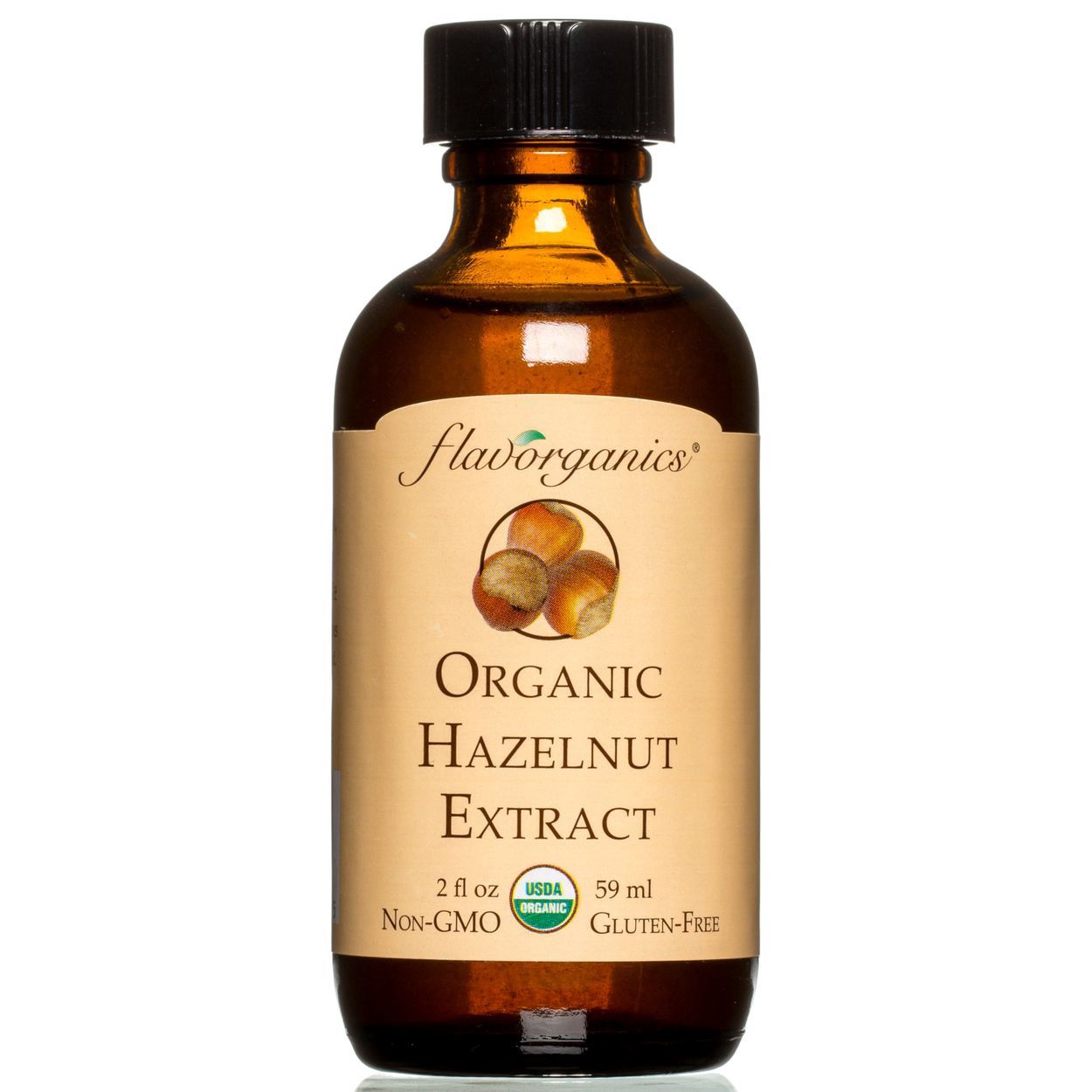 EXTRACT, HAZELNUT, ORGANIC, SWEETENED, Flavorganics - 2 Fl Oz Glass Bottle