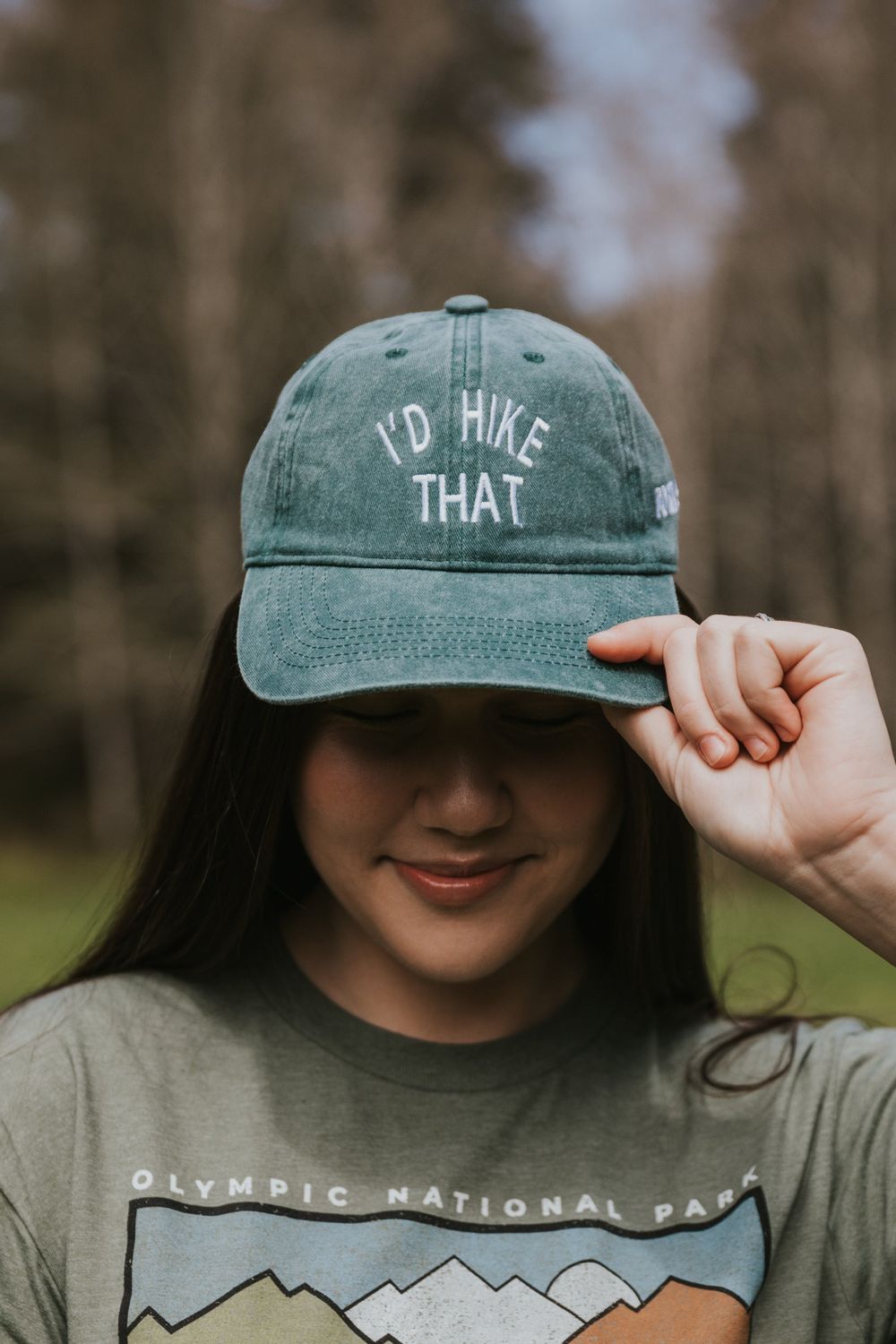 I'd Hike That Dad Hat, Color: Dark green