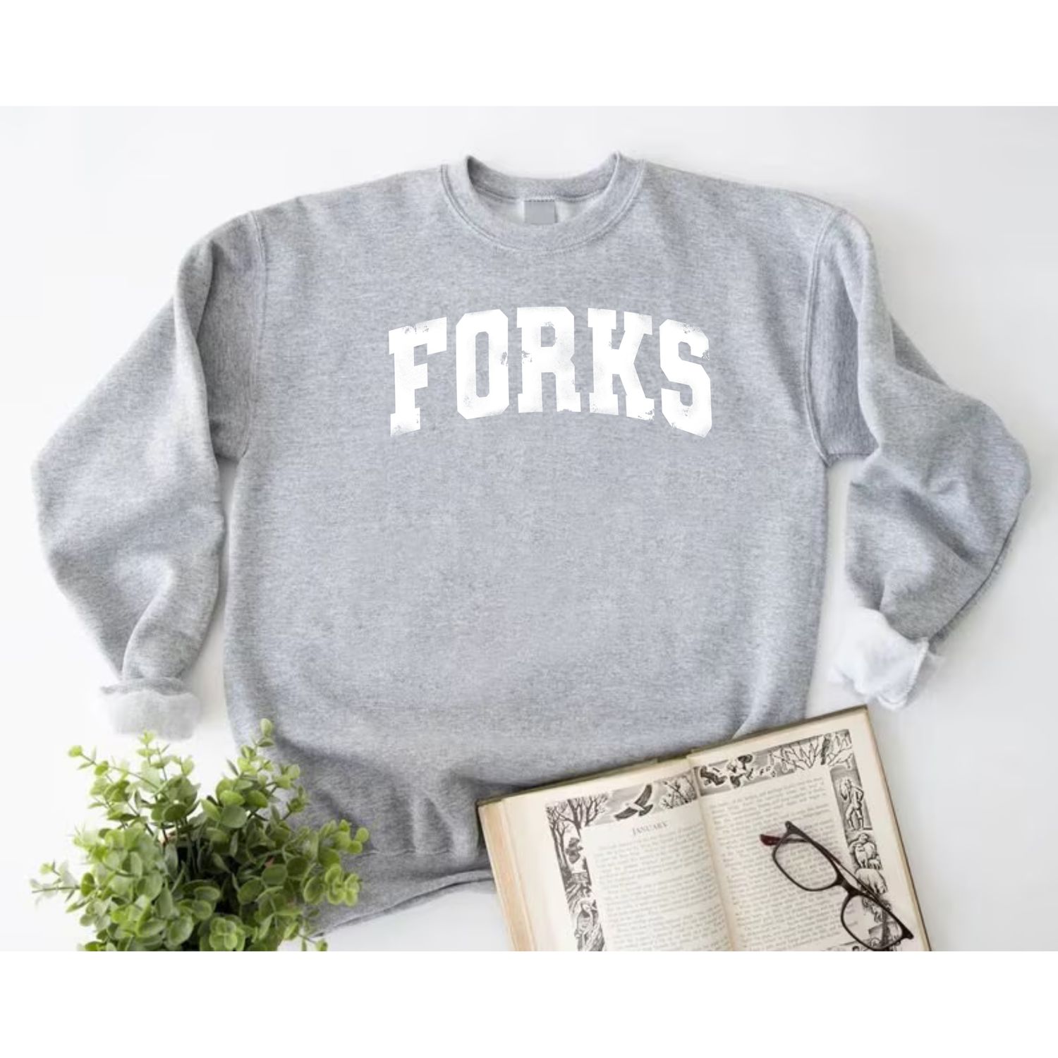 Forks Distressed Design, Color: Sport Grey, Size: Small, Style: Tee