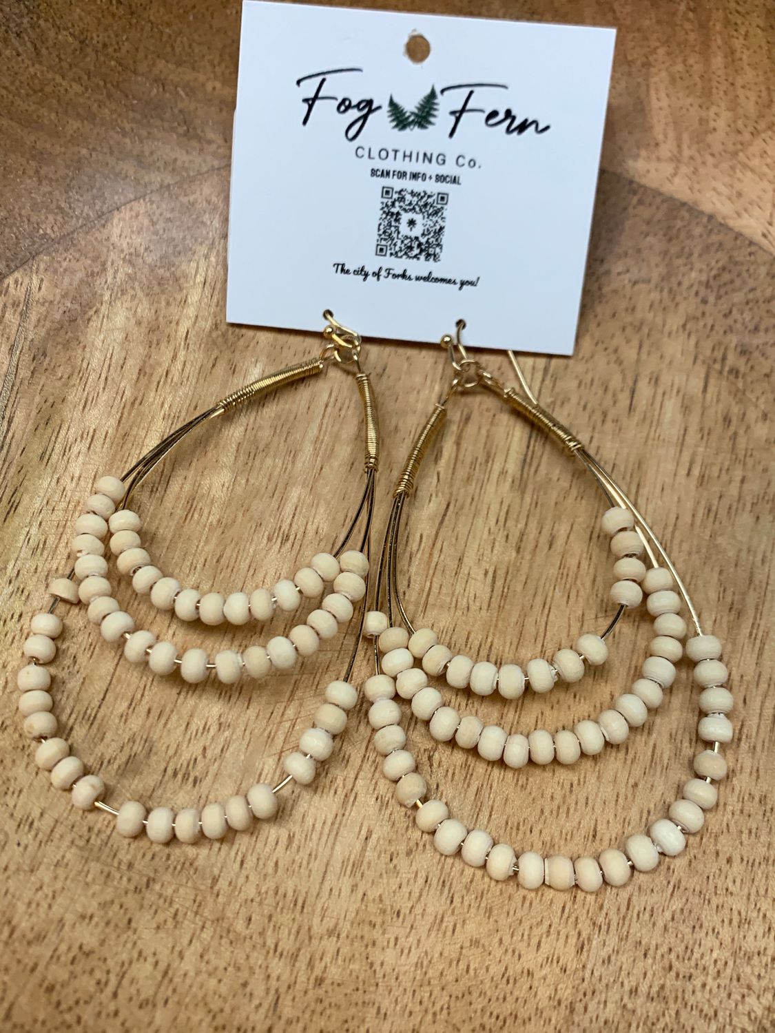 Wood Bead Oval Hoop Earrings