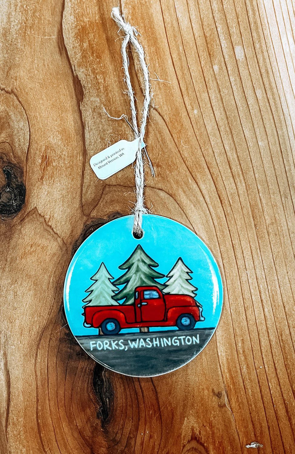 Forks Red Truck Ceramic Ornament