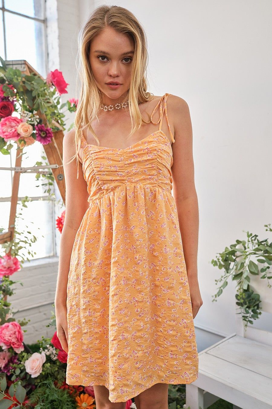 Tangerine Textured Floral Dress