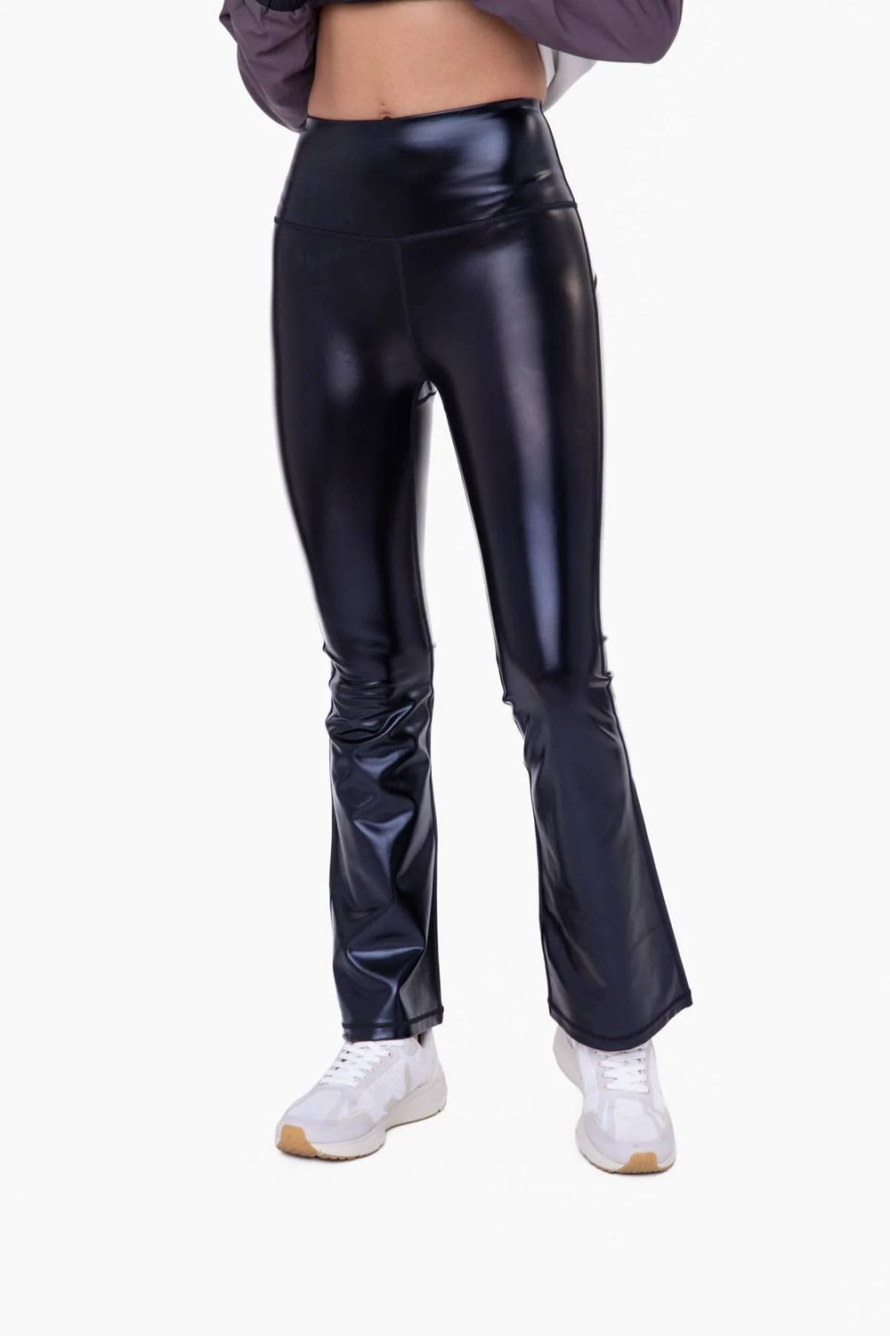 MonoB Black Faux Patent Leather Flare Highwaist Leggings