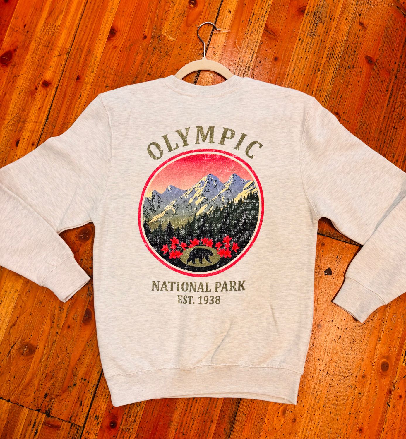 Olympic National Park Black Bear Crewneck Sweater, Color: Oatmeal Heather, Size: Small
