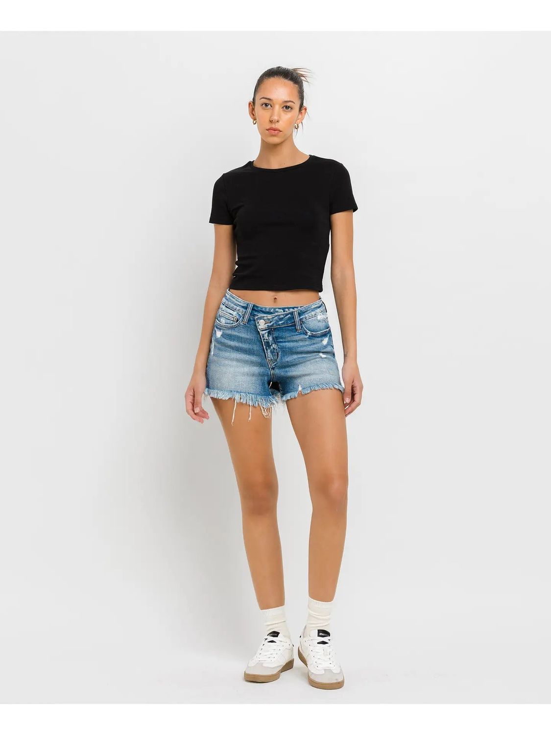 High Rise Criss Cross Denim SHorts